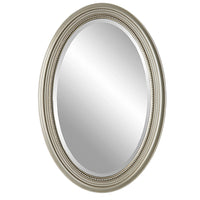 31 Inch Wall Mirror, Beaded Oval Shape, Metallic Silver - BM276686