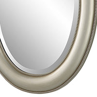 29 Inch Wood Wall Mirror, Beaded Oval Shape, Metallic Silver - BM276687