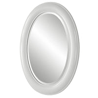 29 Inch Wood Wall Mirror, Beaded Oval Shape, White - BM276688