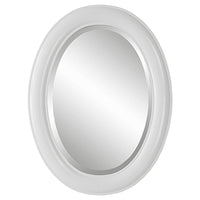 29 Inch Wood Wall Mirror, Beaded Oval Shape, White - BM276688