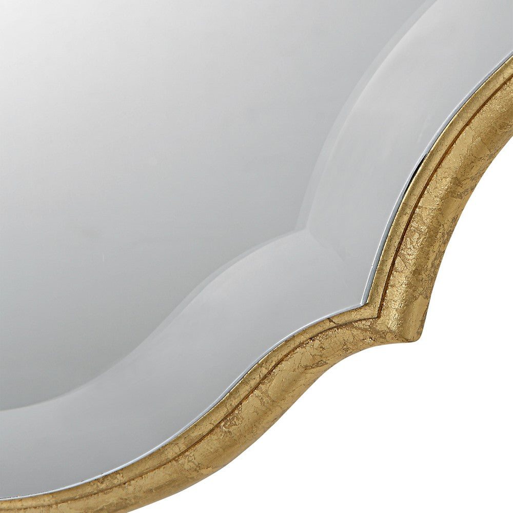 30 Inch Wood Wall Mirror, Elongated Quatrefoil, Antique Gold - BM276689