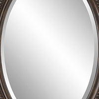 32 Inch Wood Wall Mirror, Beaded Oval Shape, Antique Bronze - BM276690