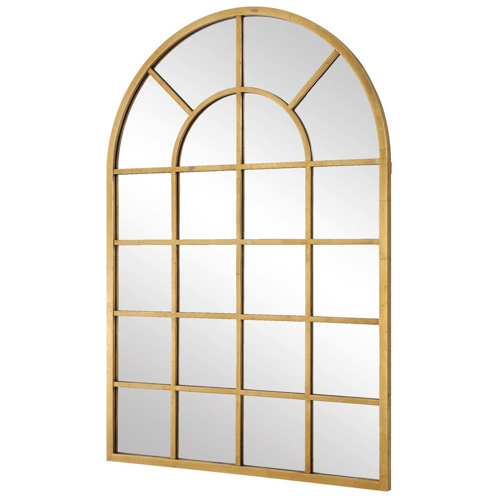 Benjara 44 Inch Wood Wall Mirror, Arched Windowpane Shape