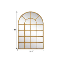 44 Inch Wood Wall Mirror, Arched Windowpane Shape, Antique Gold - BM276691