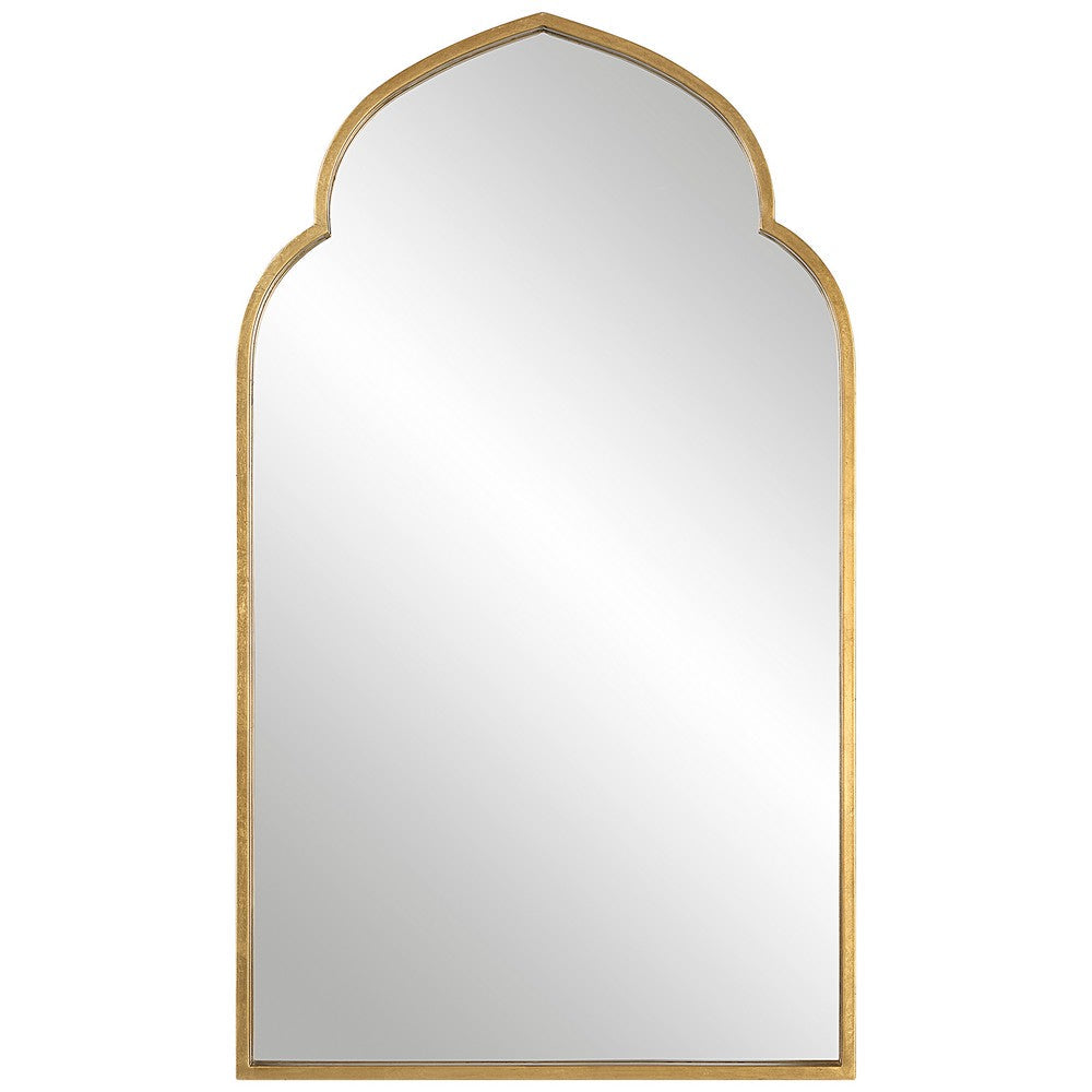38 Inch Wood Wall Mirror, Moroccan Style, Antique Gold - BM276692