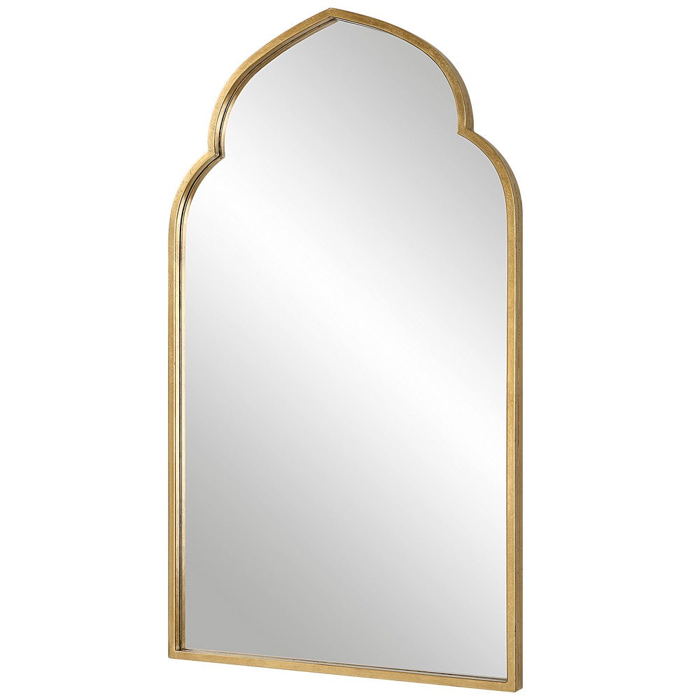 38 Inch Wood Wall Mirror, Moroccan Style, Antique Gold - BM276692