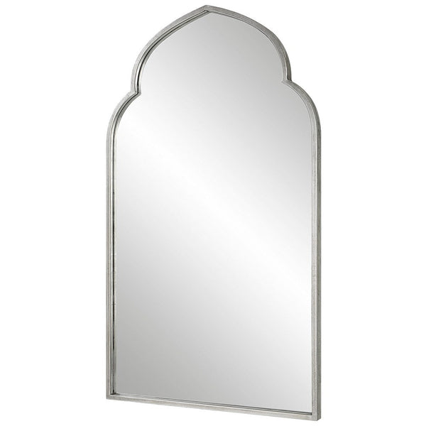 38 Inch Wood Wall Mirror, Moroccan Style, Antique Silver - BM276693