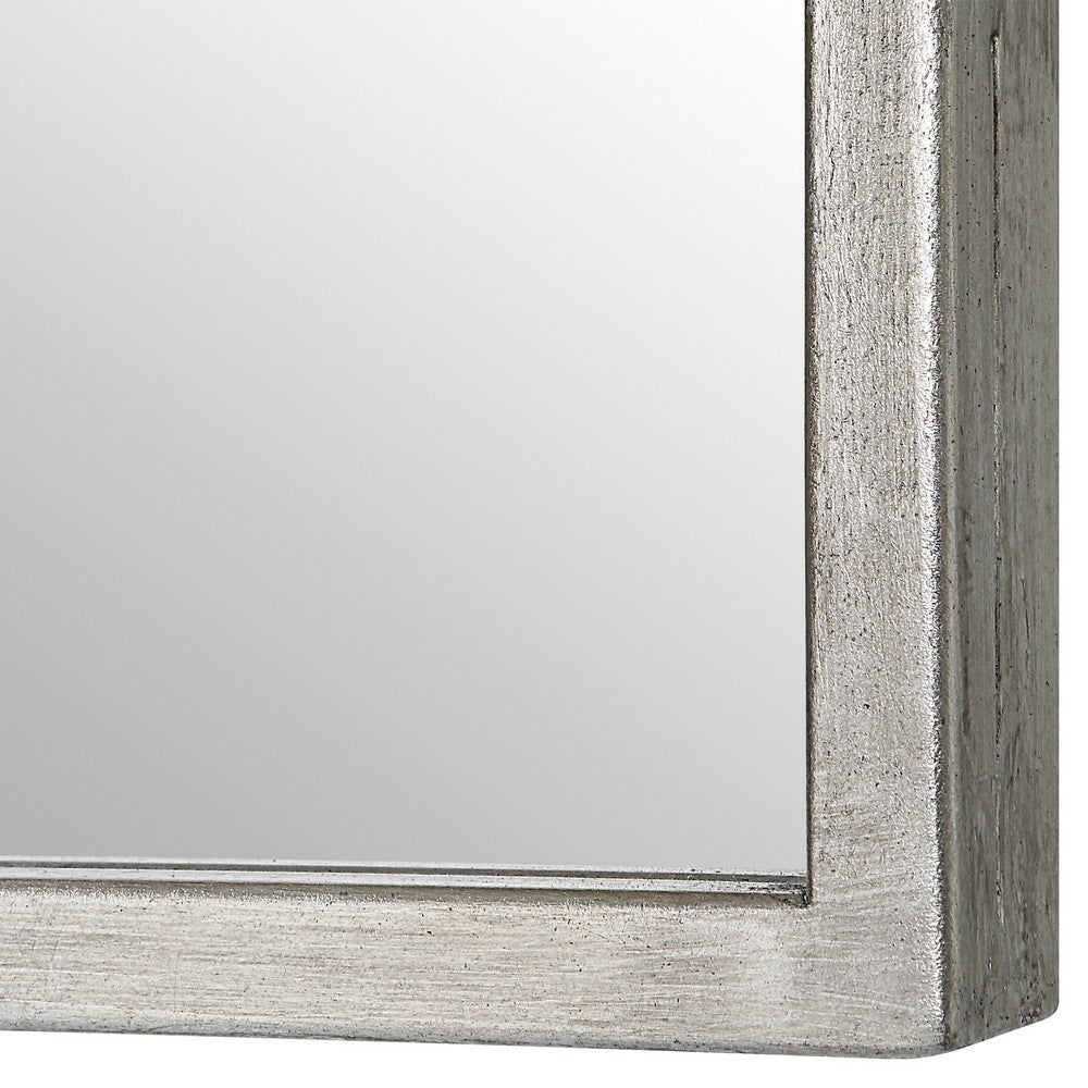 38 Inch Wood Wall Mirror, Moroccan Style, Antique Silver - BM276693