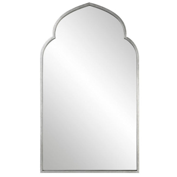 38 Inch Wood Wall Mirror, Moroccan Style, Antique Silver - BM276693