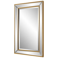 32 Inch Wood Wall Mirror, Beveled Mirror Frame, Gold - BM276696