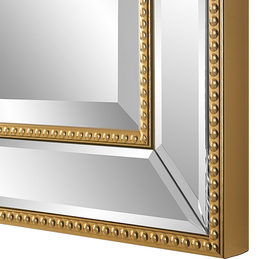 32 Inch Wood Wall Mirror, Beveled Mirror Frame, Gold - BM276696