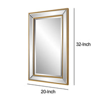 32 Inch Wood Wall Mirror, Beveled Mirror Frame, Gold - BM276696