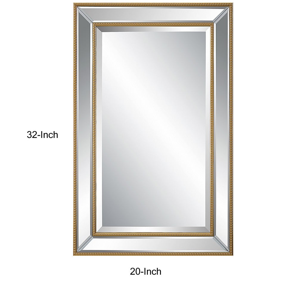 32 Inch Wood Wall Mirror, Beveled Mirror Frame, Gold - BM276696