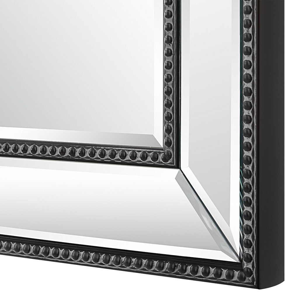 32 Inch Wood Wall Mirror, Beveled Mirror Frame, Silver - BM276697