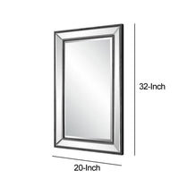 32 Inch Wood Wall Mirror, Beveled Mirror Frame, Silver - BM276697