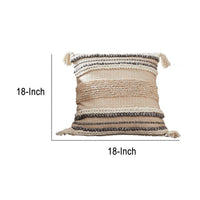 18 Inch Textured Decorative Throw Pillow Cover, Tassels, Beige, Gray Fabric - BM276699