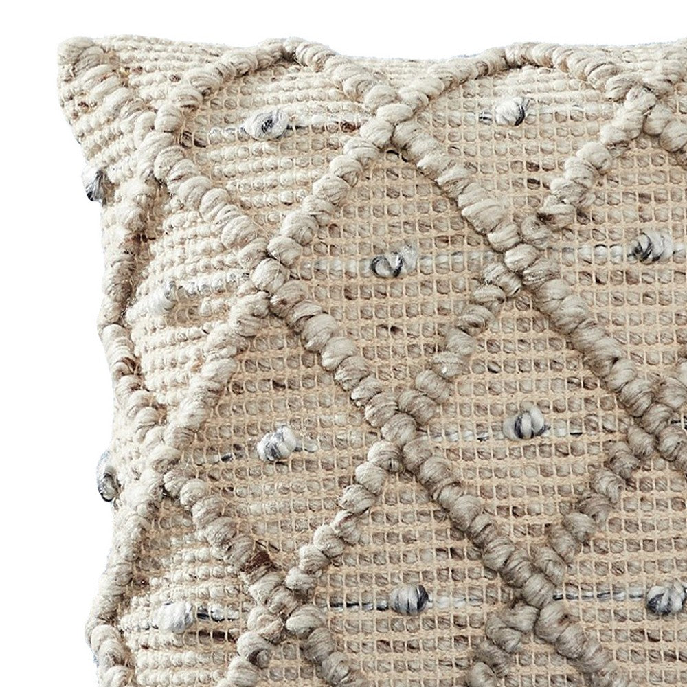 18 Inch Decorative Throw Pillow Cover, Beaded Diamond Design, Beige Fabric - BM276700