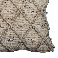 18 Inch Decorative Throw Pillow Cover, Beaded Diamond Design, Beige Fabric - BM276700