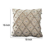 18 Inch Decorative Throw Pillow Cover, Beaded Diamond Design, Beige Fabric - BM276700