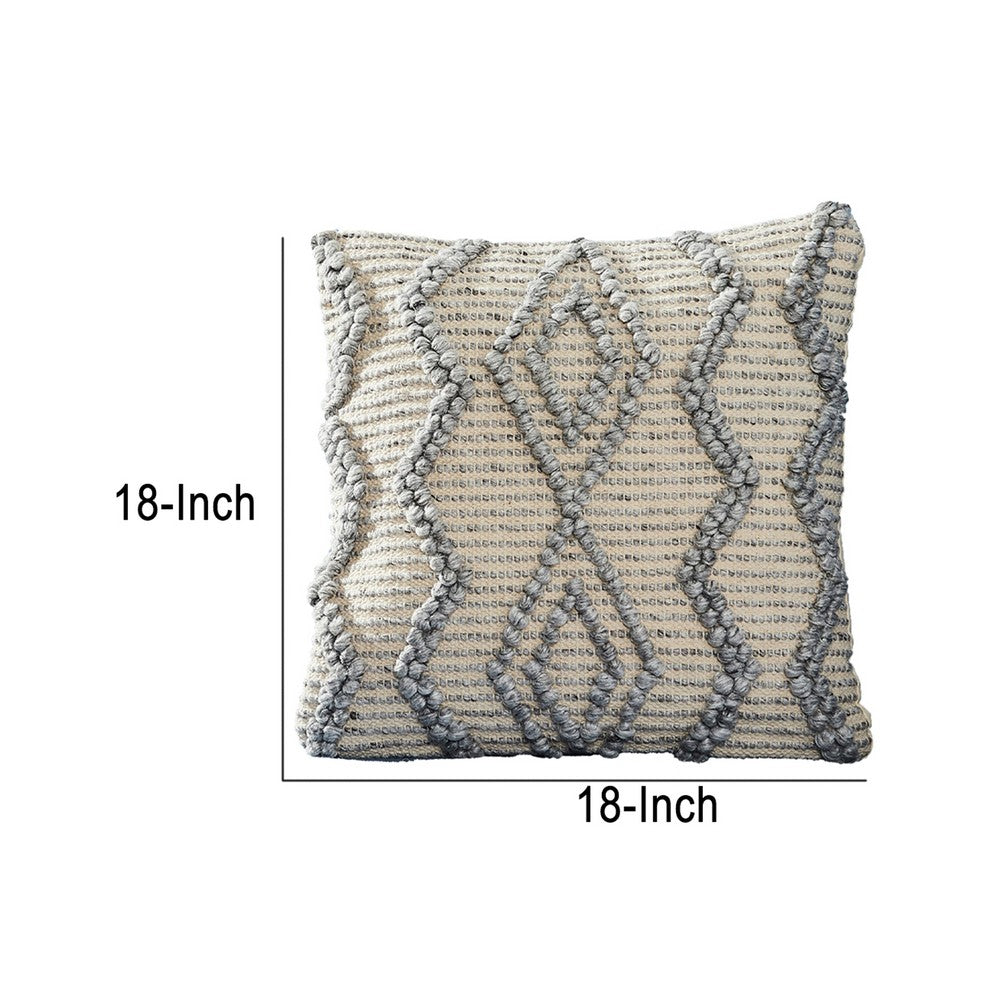 18 Inch Decorative Throw Pillow Cover, Blue Beaded Diamond Design, Beige - BM276701