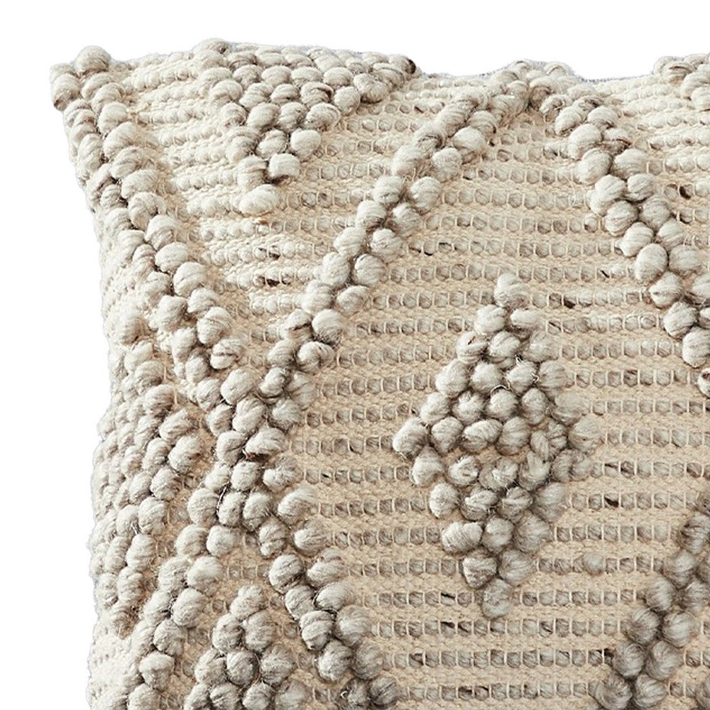 18 Inch Decorative Throw Pillow Cover, Beaded Diamond Pattern, Beige Fabric - BM276702