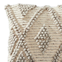 18 Inch Decorative Throw Pillow Cover, Beaded Diamond Pattern, Beige Fabric - BM276702