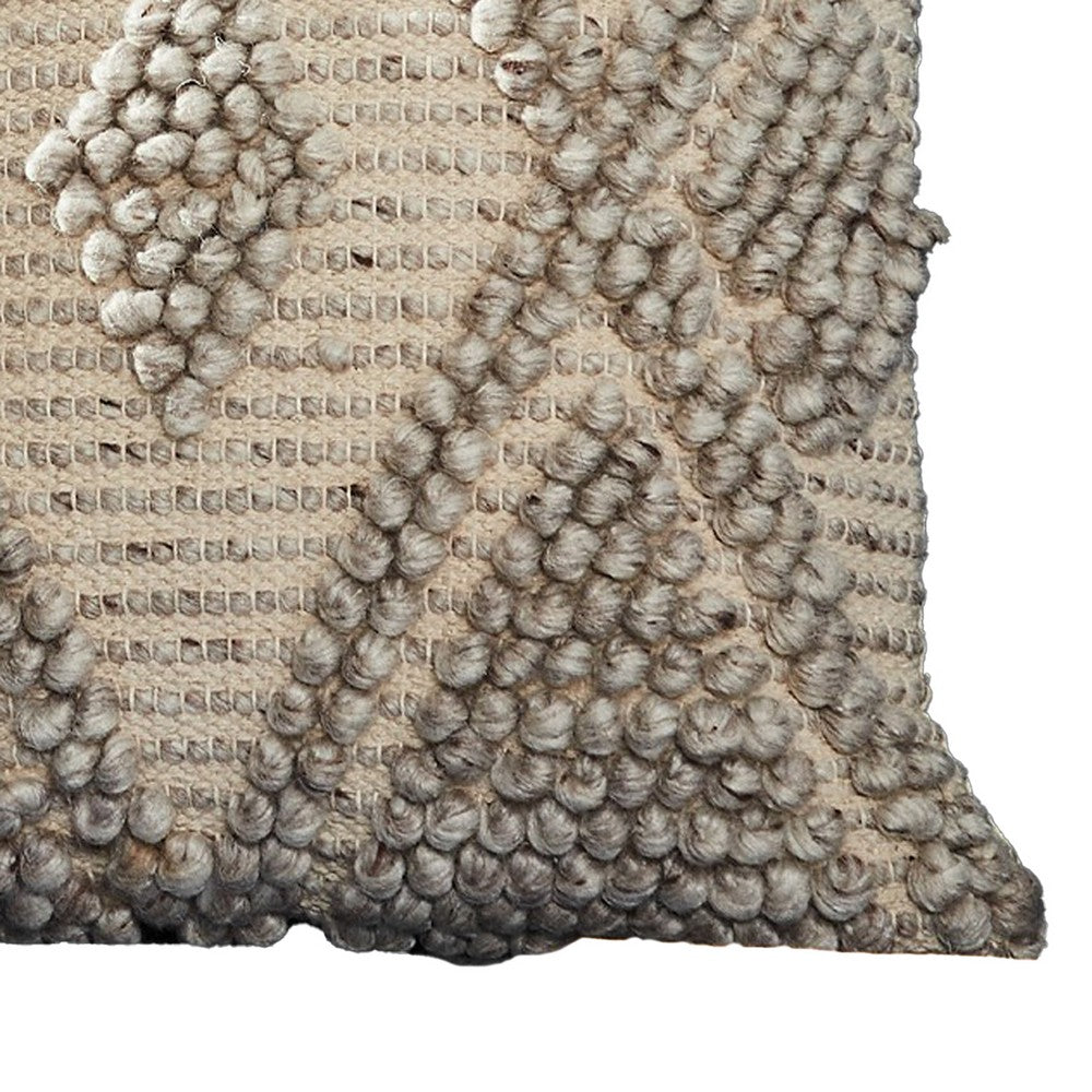 18 Inch Decorative Throw Pillow Cover, Beaded Diamond Pattern, Beige Fabric - BM276702