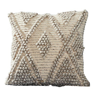 18 Inch Decorative Throw Pillow Cover, Beaded Diamond Pattern, Beige Fabric - BM276702