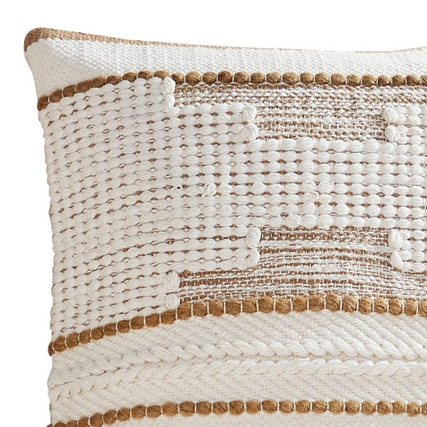 18 Inch Decorative Throw Pillow Cover, Brown Textured Design, White Fabric - BM276704