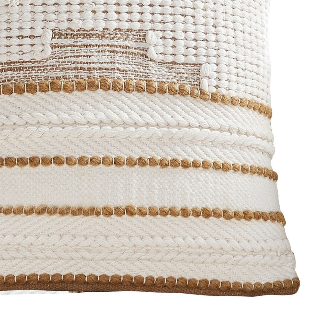 18 Inch Decorative Throw Pillow Cover, Brown Textured Design, White Fabric - BM276704