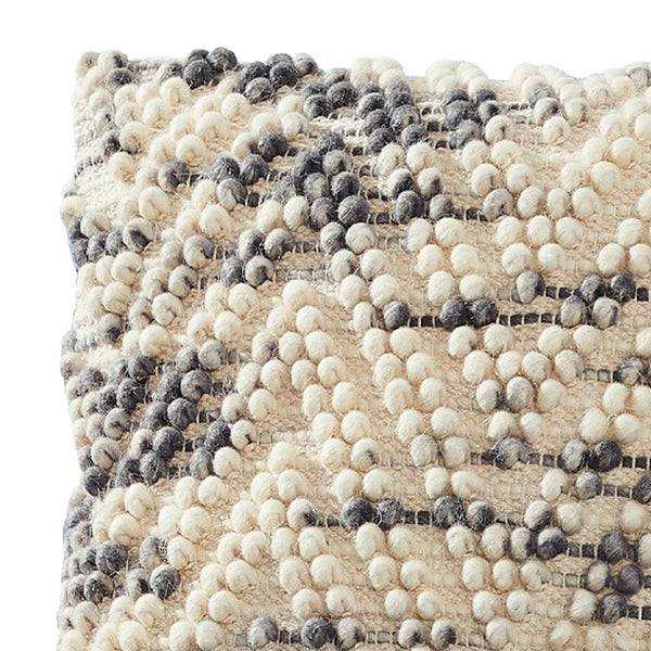 18 Inch Decorative Throw Pillow Cover, Beaded Chevron, Cream Fabric - BM276707