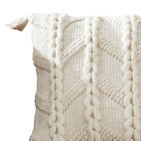 18 Inch Decorative Throw Pillow Cover, Braided Design, Tassels, Cream - BM276708