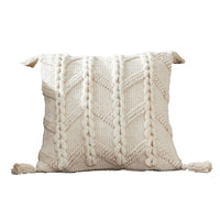 18 Inch Decorative Throw Pillow Cover, Braided Design, Tassels, Cream - BM276708