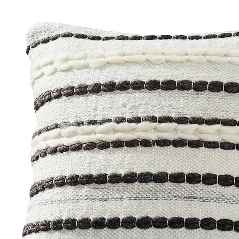 18 Inch Decorative Throw Pillow Cover, Black Lined Beading, Gray Fabric - BM276709
