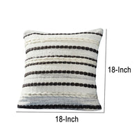 18 Inch Decorative Throw Pillow Cover, Black Lined Beading, Gray Fabric - BM276709