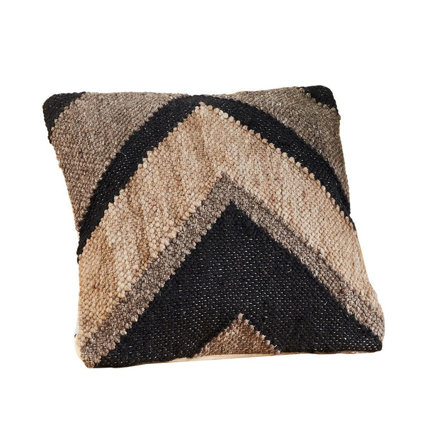 18 Inch Decorative Throw Pillow Cover, Textured Chevron, Black, Brown - BM276711