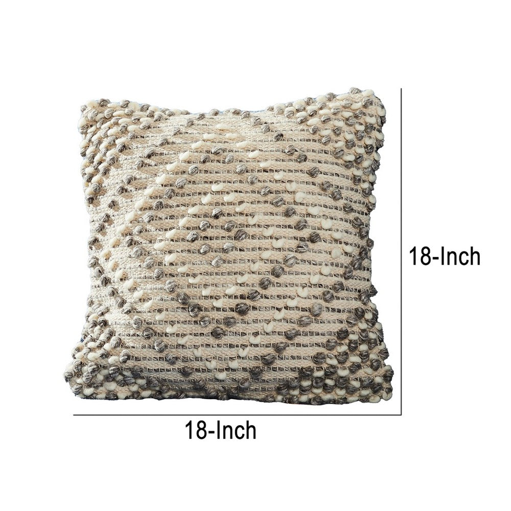 18 Inch Decorative Throw Pillow Cover, Textured Diamonds, Gray, Beige - BM276712