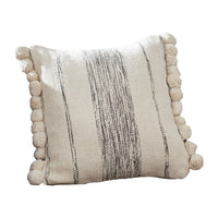 18 Inch Decorative Throw Pillow Cover, Textured, Pom Pom Edges, Cream - BM276713