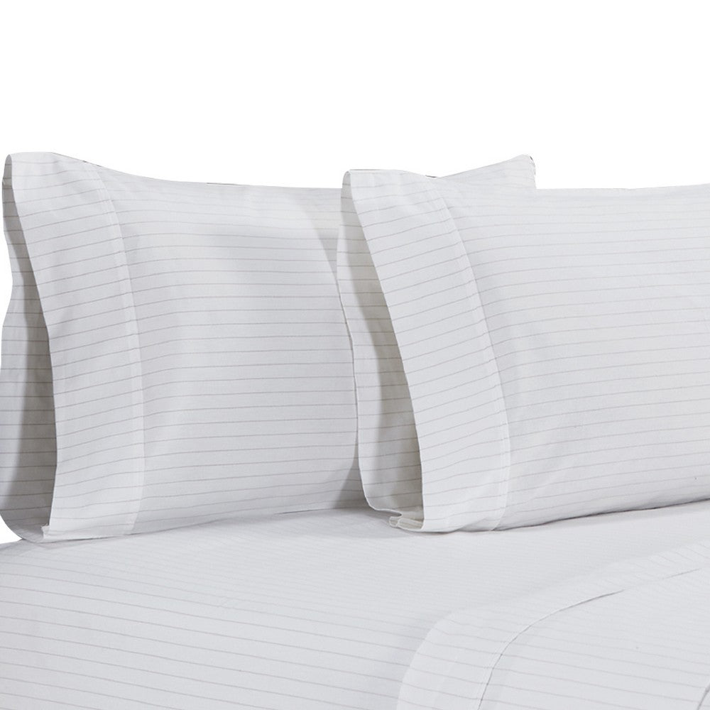 Matt 4 Piece California King Bed Sheet Set, Organic Cotton, Stripes, White - BM276825