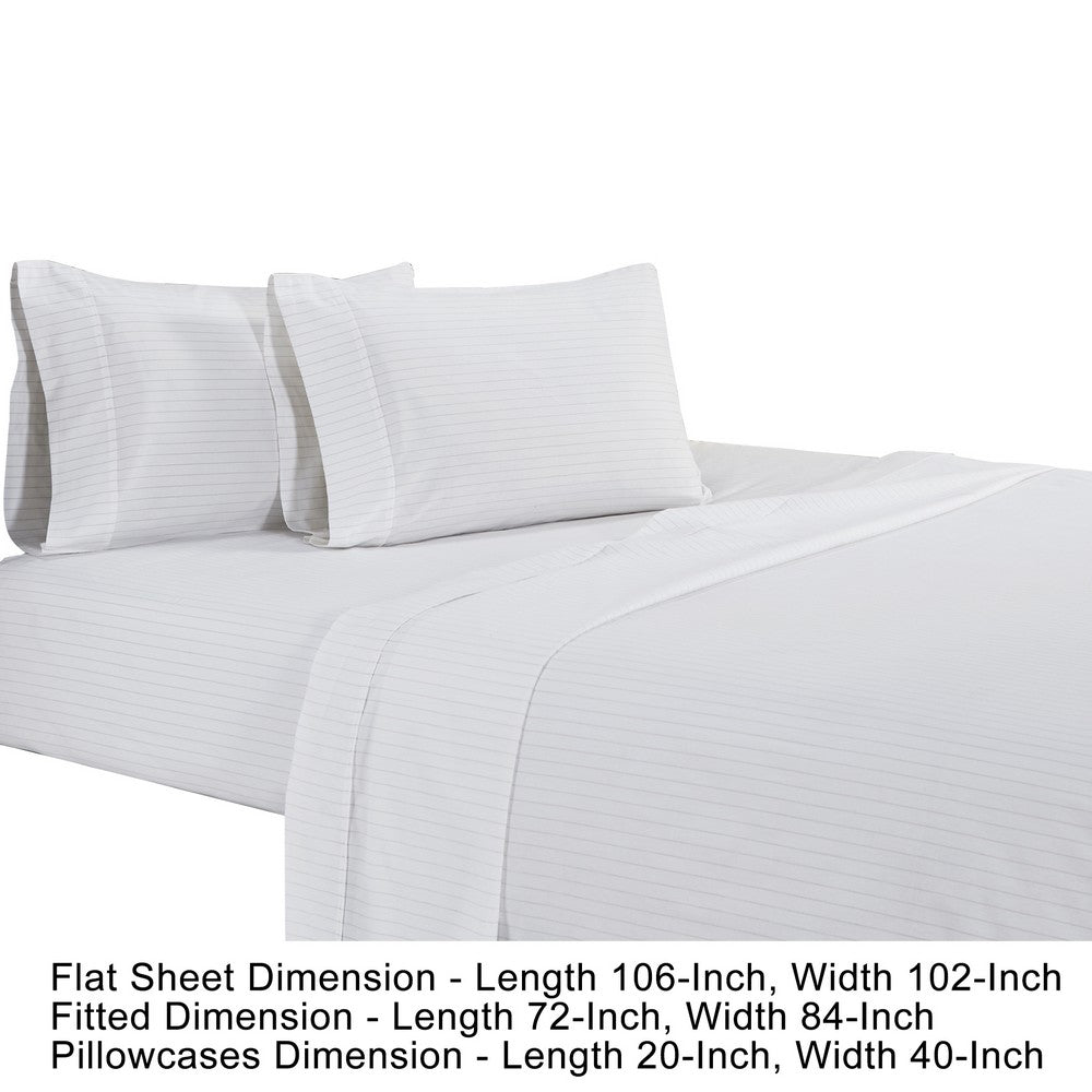 Matt 4 Piece California King Bed Sheet Set, Organic Cotton, Stripes, White - BM276825