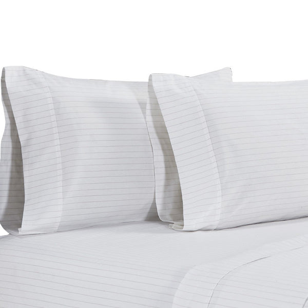 Matt 4 Piece Full Bed Sheet Set, Soft Organic Cotton, Stripes, White - BM276826