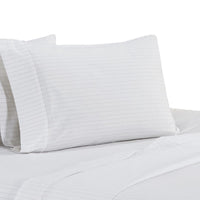 Matt 4 Piece Full Bed Sheet Set, Soft Organic Cotton, Stripes, White - BM276826