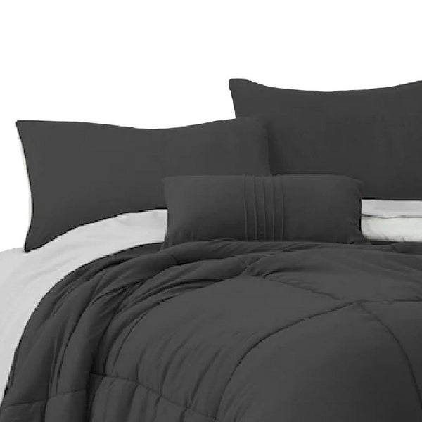 Alice 8 Piece Full Comforter Set, Soft Dark Gray By The Urban Port - BM276982