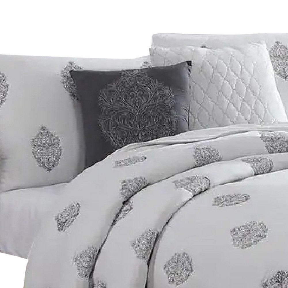 Tyler 6 Piece Queen Comforter Set, Damask Design, The Urban Port, White - BM277001