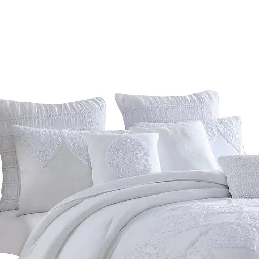 Tyler 8 Piece Queen Comforter Set, Ogee Design, The Urban Port, White - BM277003