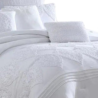 Tyler 8 Piece Queen Comforter Set, Ogee Design, The Urban Port, White - BM277003