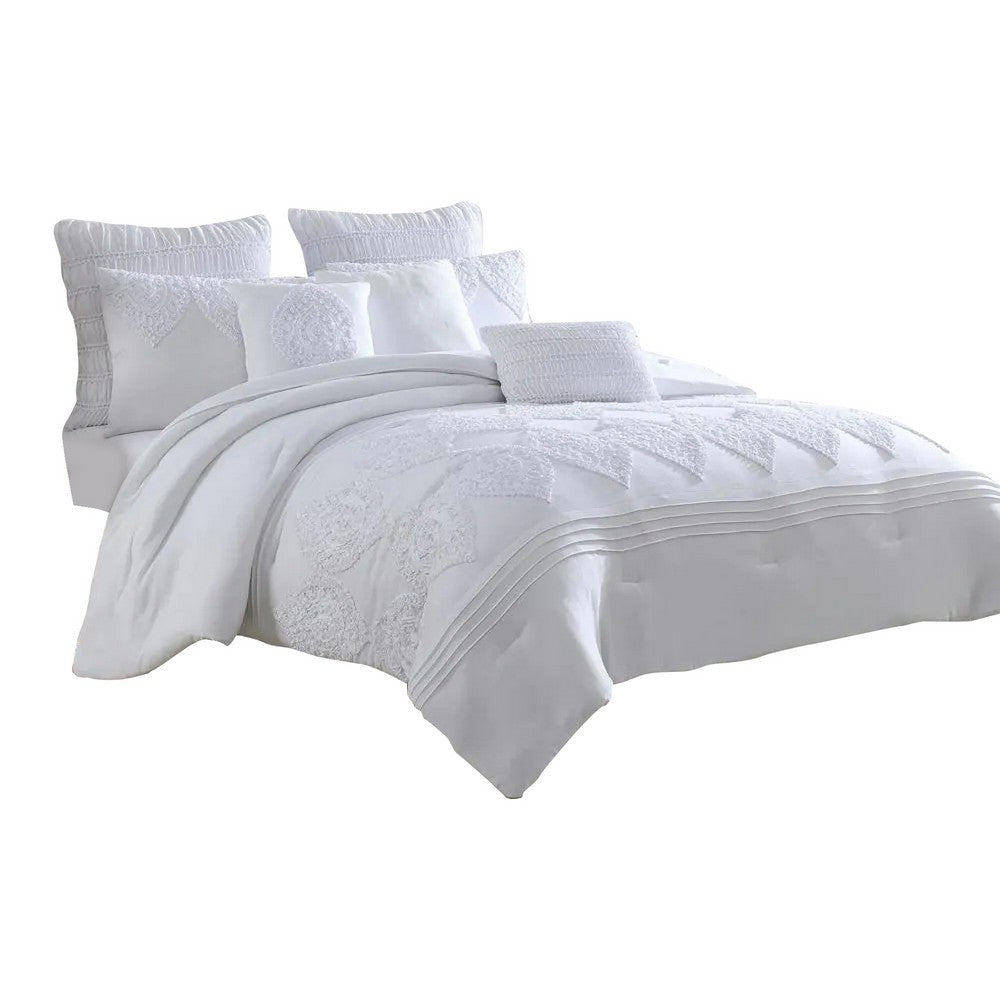 Tyler 8 Piece Queen Comforter Set, Ogee Design, The Urban Port, White - BM277003