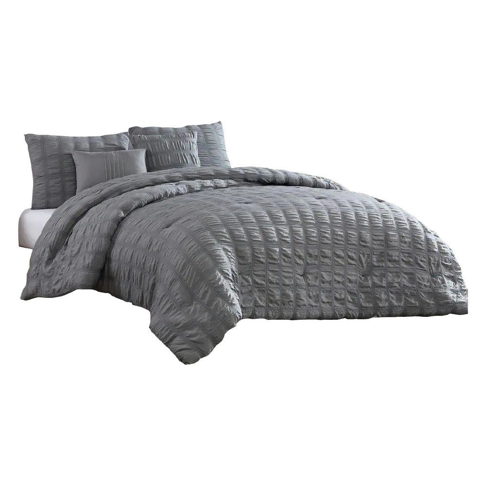 Alice 5 Piece Queen Comforter Set, Textured, The Urban Port, Gray - BM277005