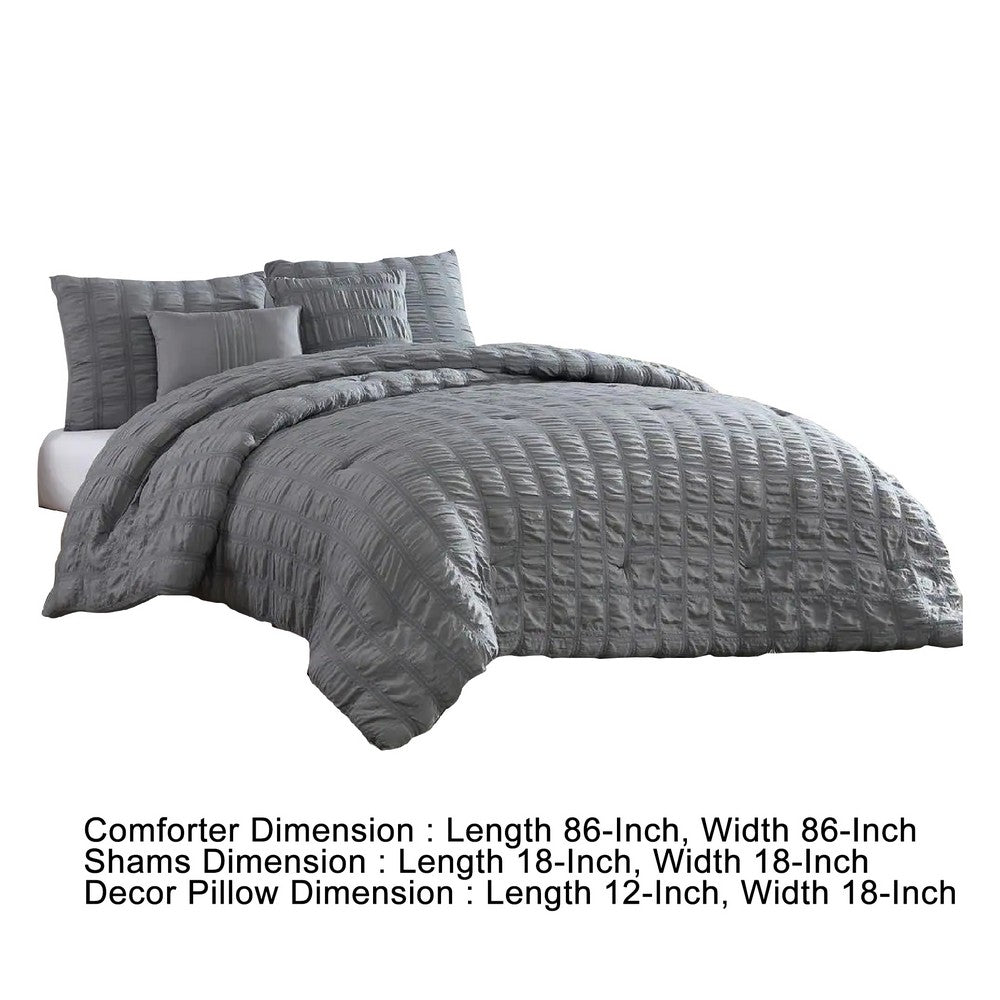 Alice 5 Piece Queen Comforter Set, Textured, The Urban Port, Gray - BM277005