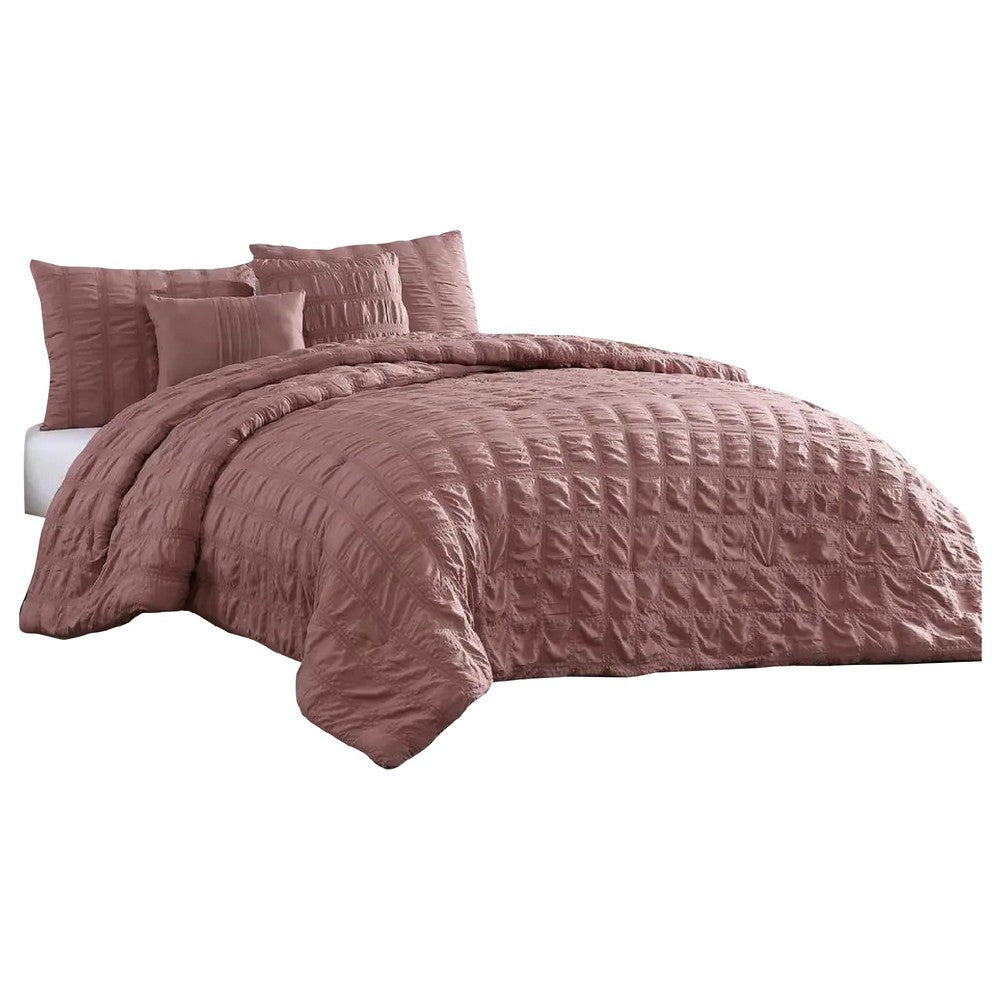 Alice 5 Piece Queen Comforter Set, Textured, Rose Pink - BM277007